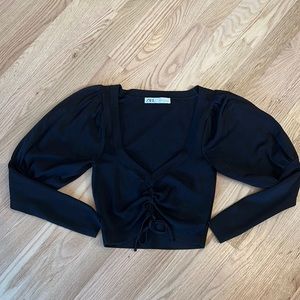 Zara black long sleeved cropped shirt